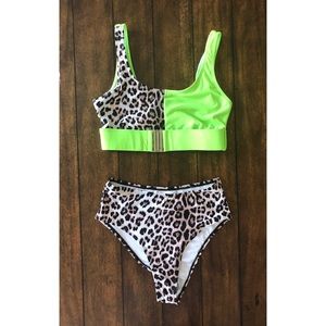 SHEIN neon lime buckle top with high waist bikini